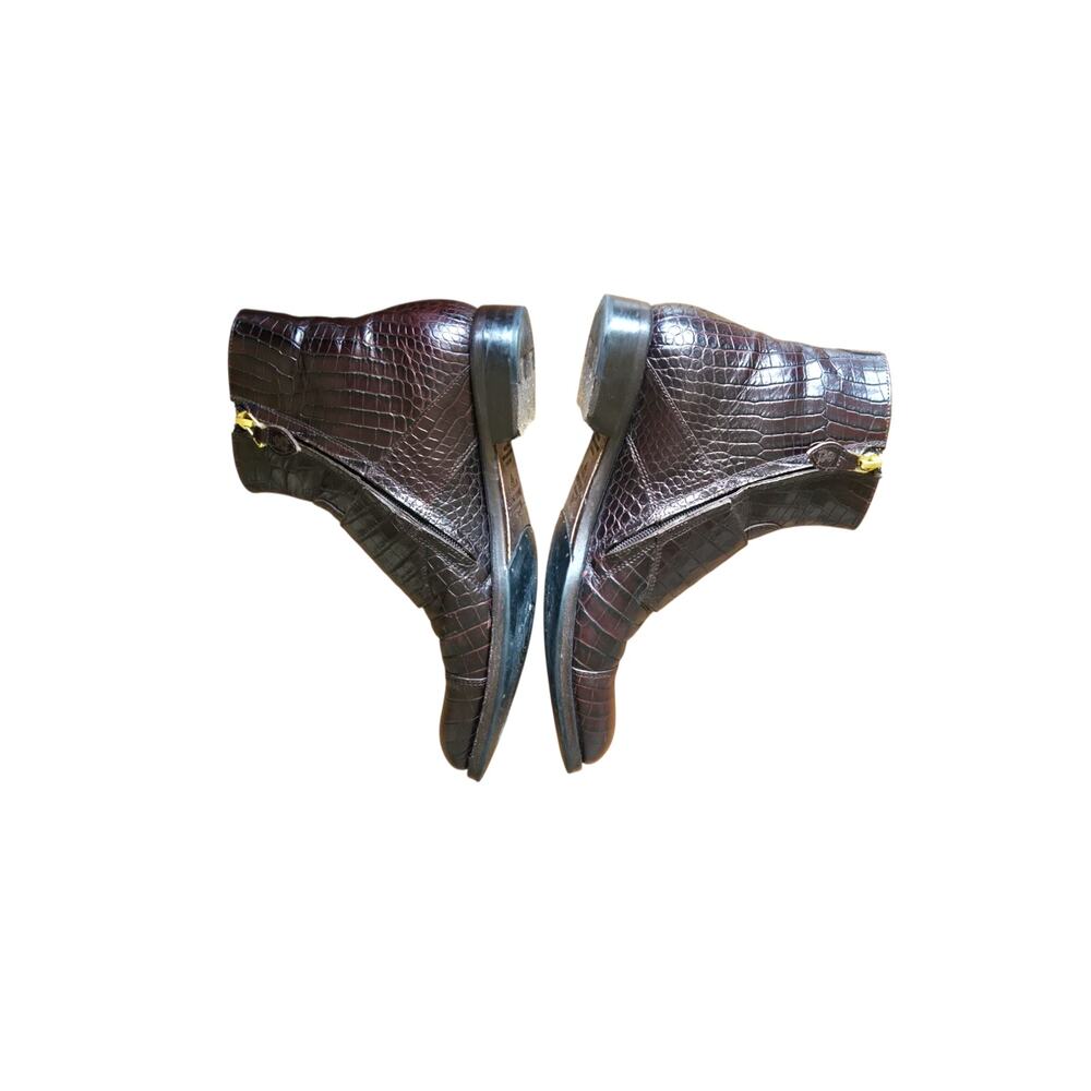 The Office of Angela Scott Mr. Dean Double Strap Croc Embossed Rare Brown Boots - Picture 5 of 9